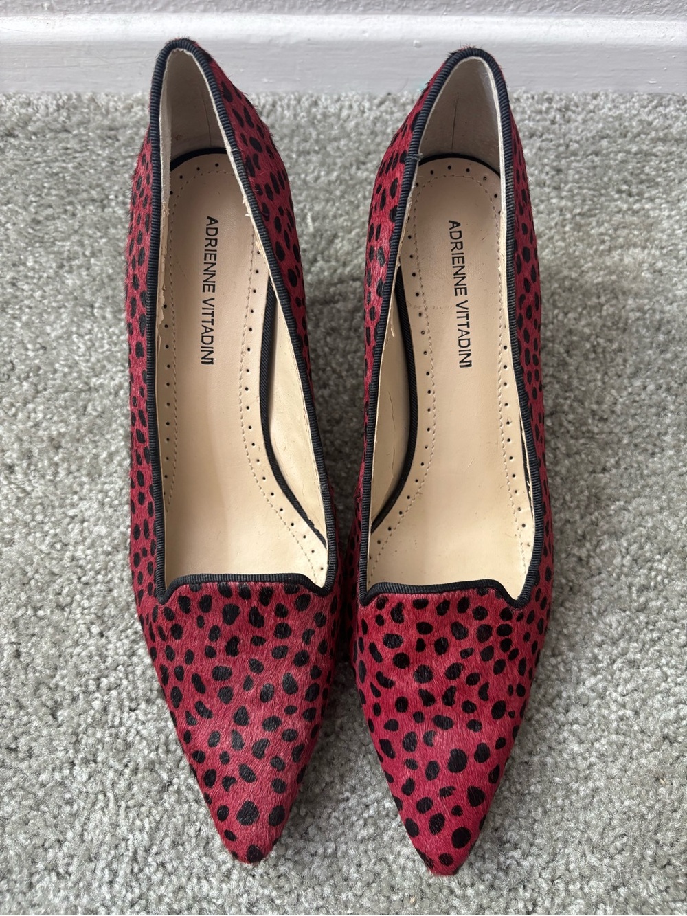 Adrienne Vittadini Calf Hair Pointed Toe Pumps 7.5 Magenta Leopard Heels - Picture 9 of 9